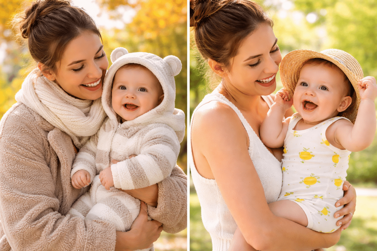 Maman et bébé à travers les saisons
