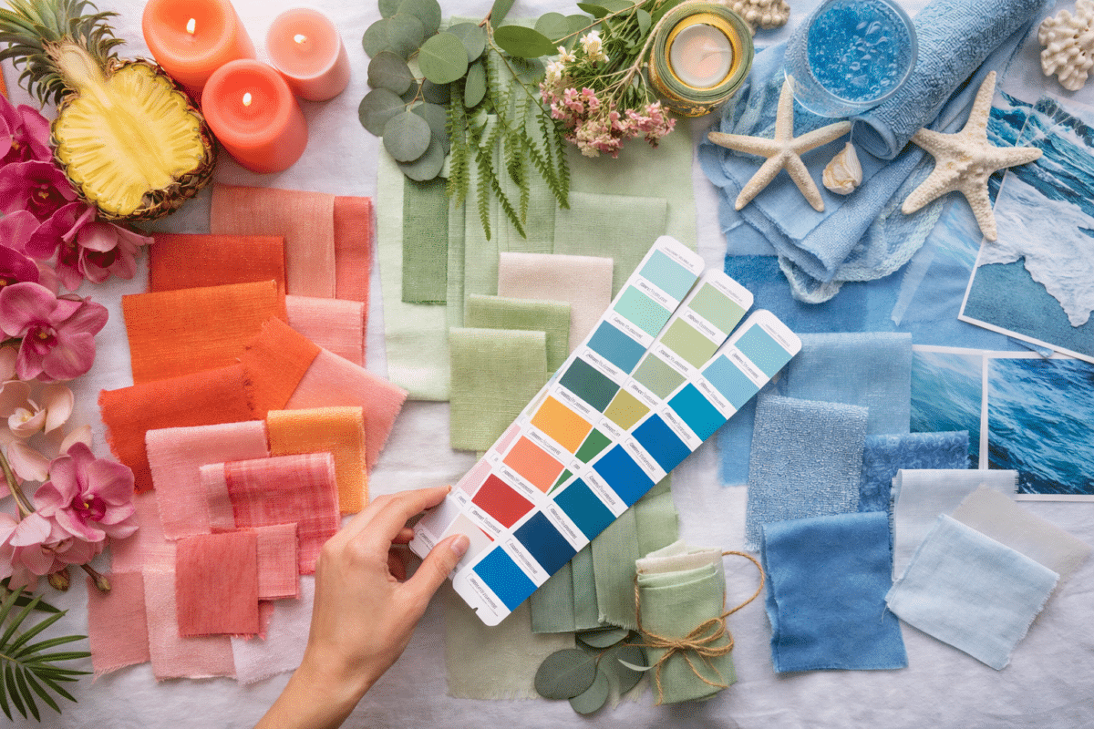 Sélection de tissus et palettes colorées