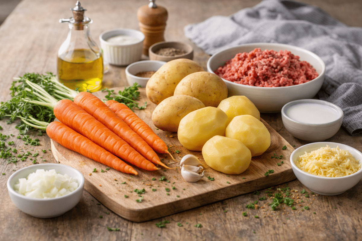 Ingrédients parmentier aux carottes