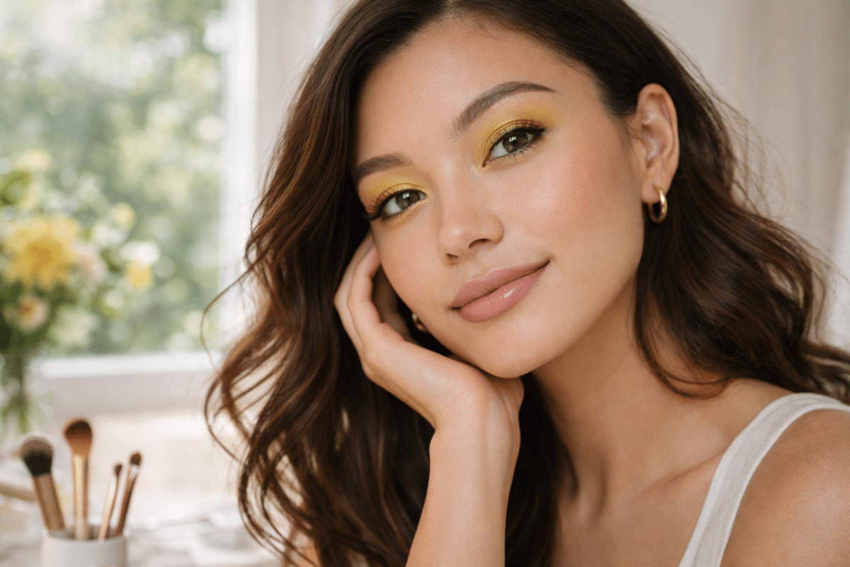 Femme avec un ombre à paupière jaune