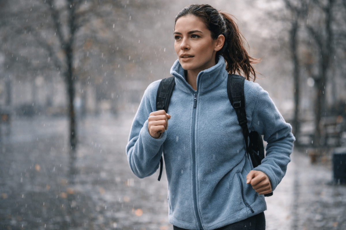 Femme qui court avec une polaire