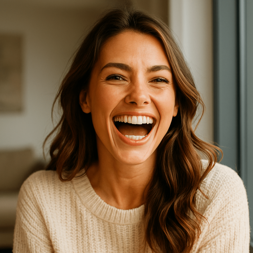 Femme avec les dents blanches