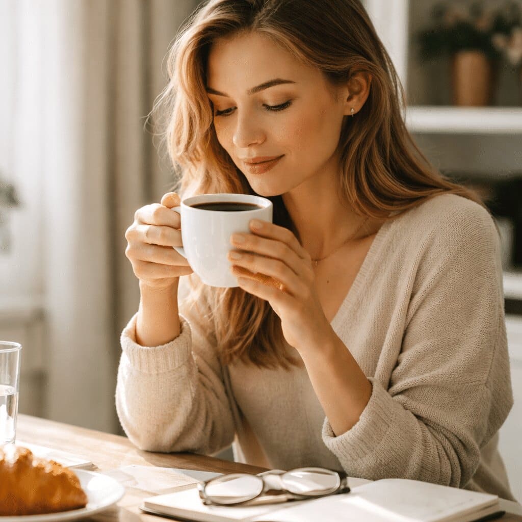 Femme qui boit du café
