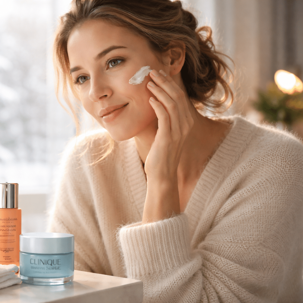 Femme qui met de la crème hydratante