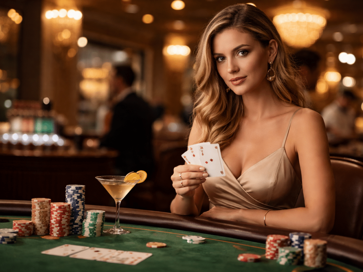 Femme qui joue au poker dans un casino