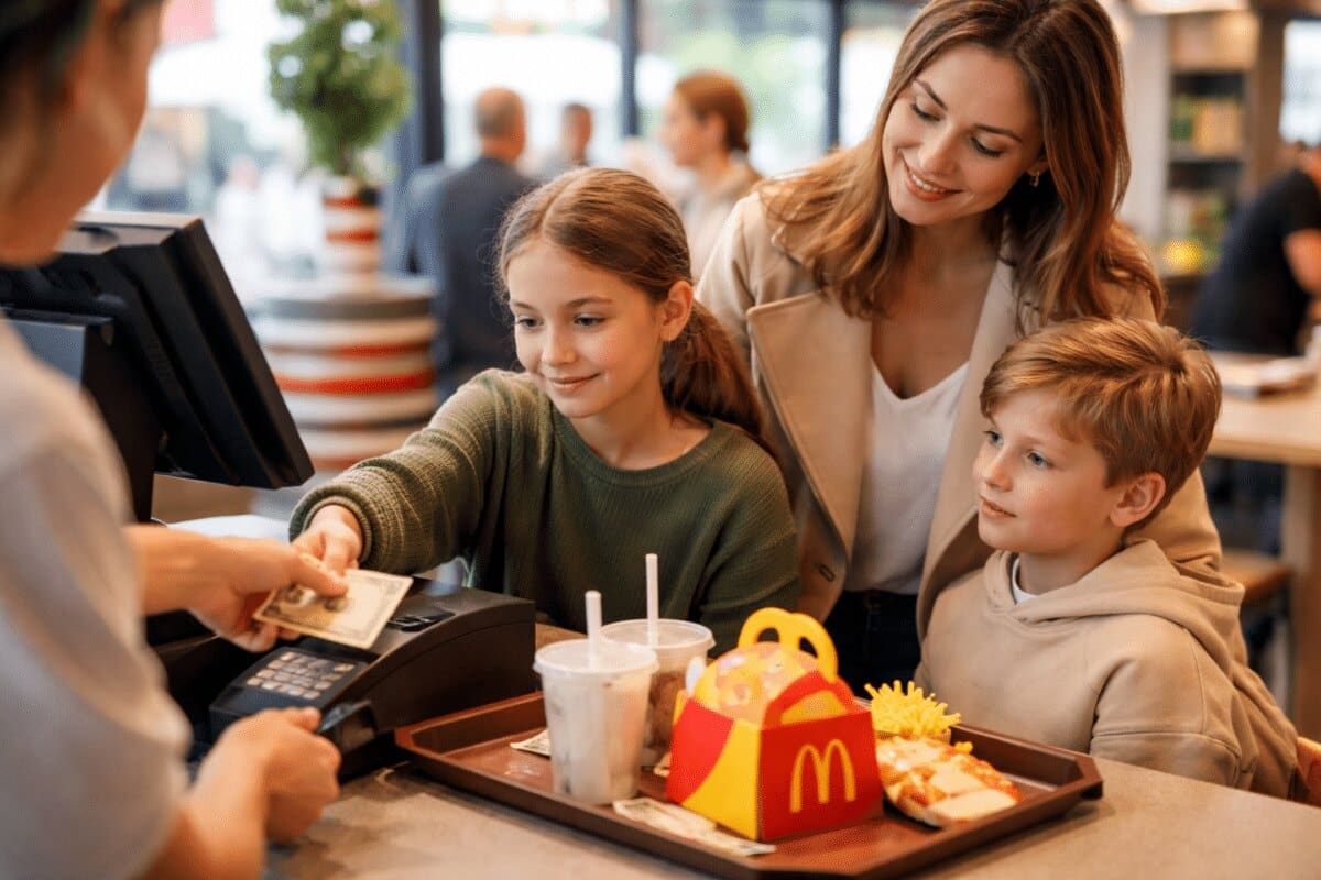 Moment familial dans un McDonald's