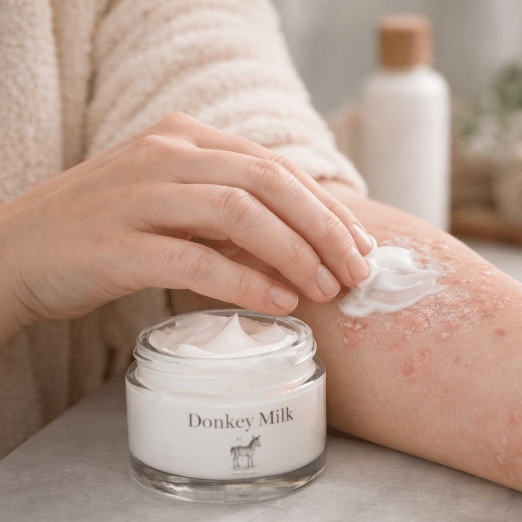 Application de crème au lait d'ânesse