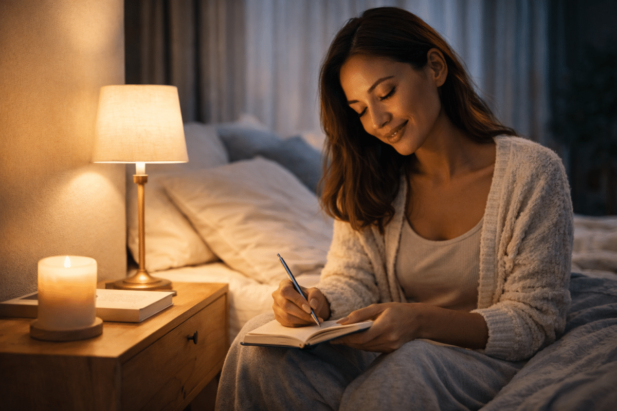Femme qui fait sa routine du soir pour mieux dormir