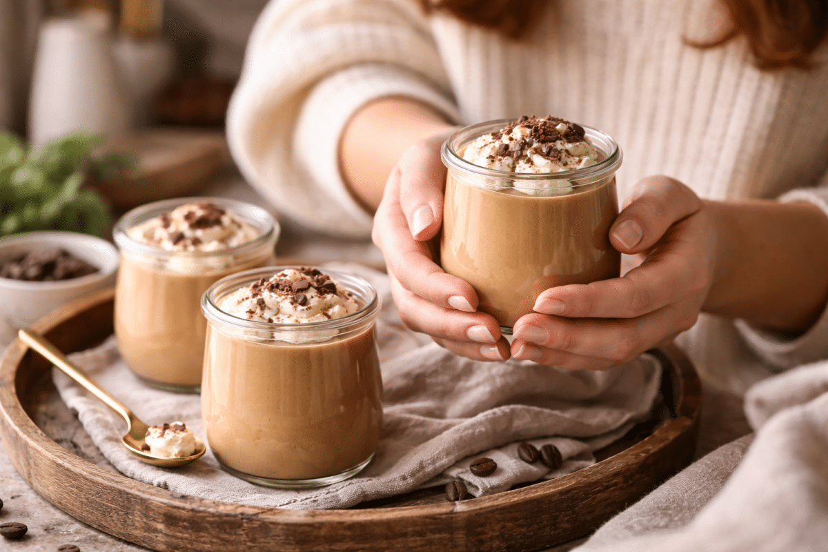 Copeaux de chocolat noir ou un nuage de chantilly légère