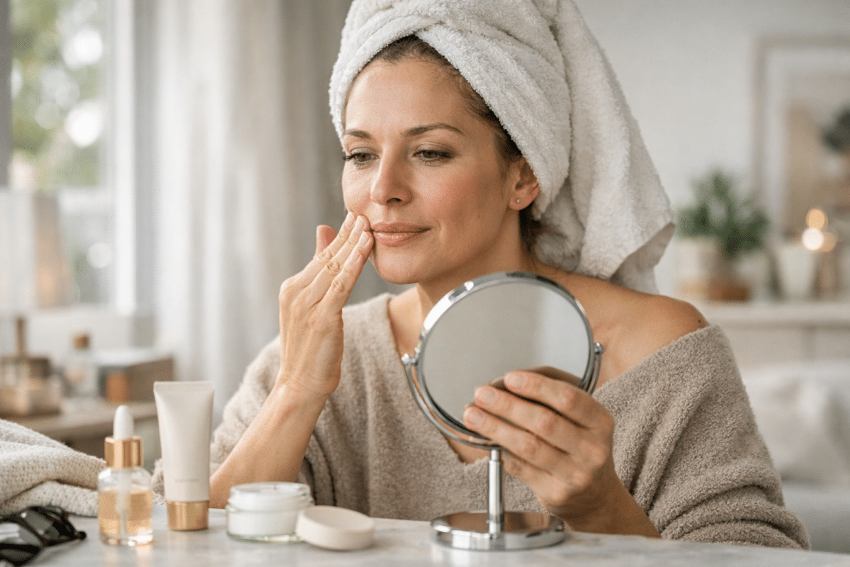 Femme avec des rides autour de la bouche
