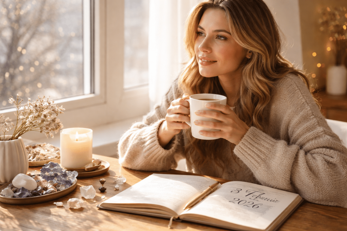Femme passionnée d'astrologie qui boit son café