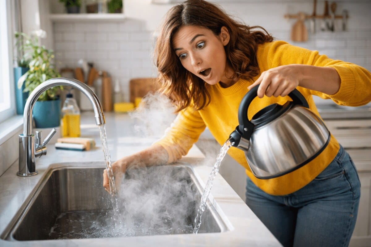 Eau bouillante dans son évier