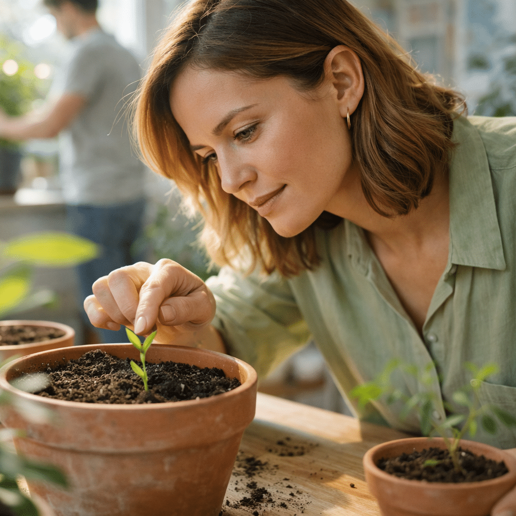 Inspection des premières pousses verdoyantes