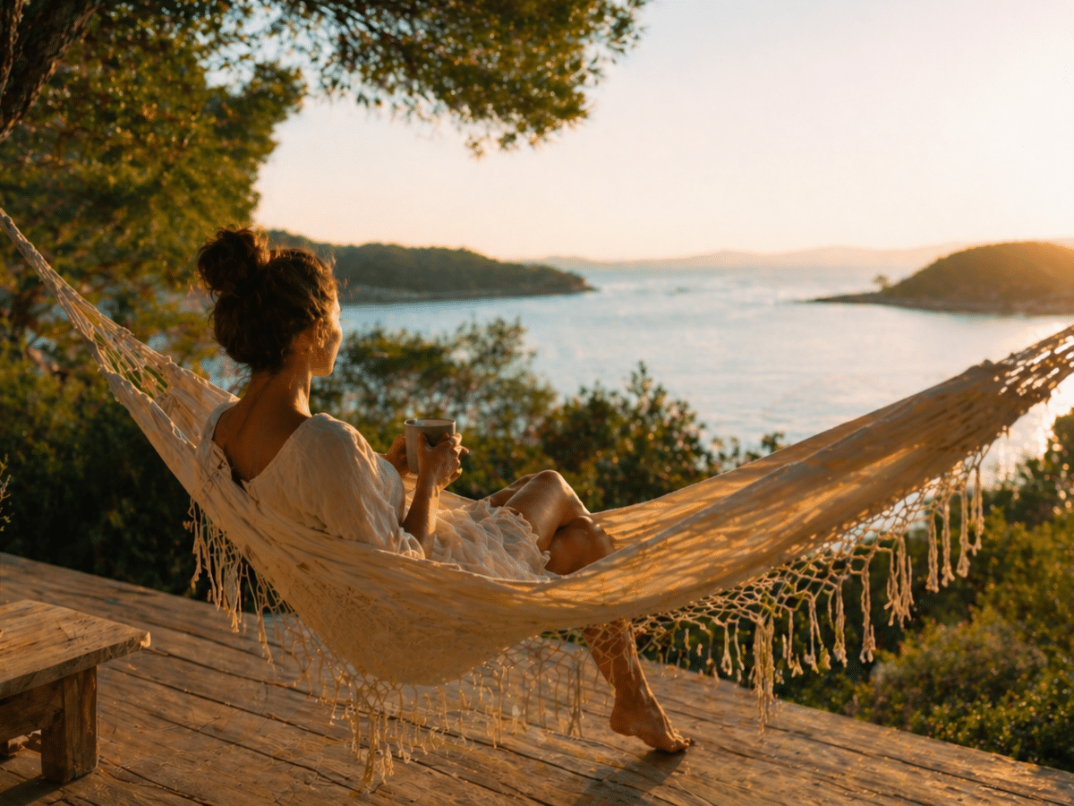 Détente au bord de l'eau au coucher du soleil