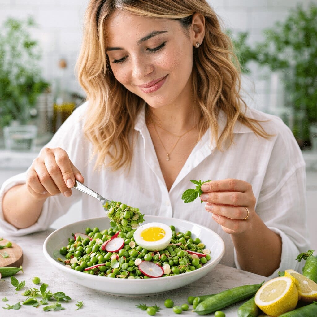 Salade fra&icirc;che de petits pois crus