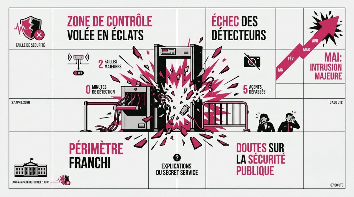 Infographie détaillant les failles de sécurité et l'intrusion lors de l'événement