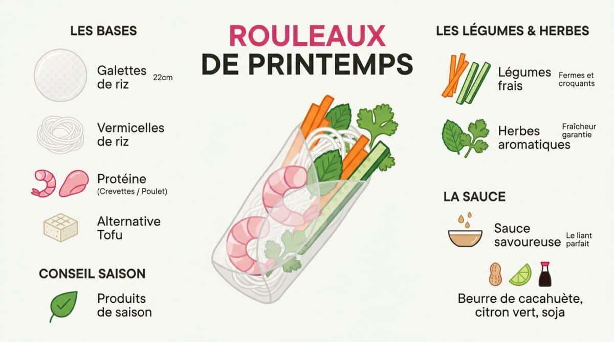 Ingrédients frais pour préparer des rouleaux de printemps maison