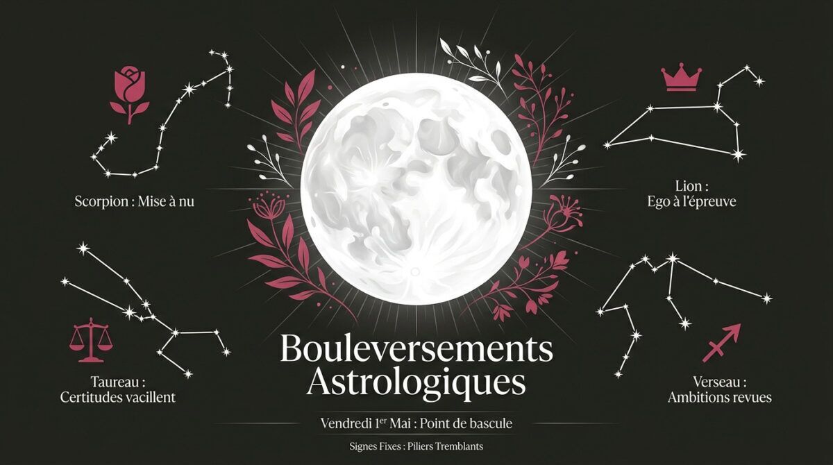 Représentation mystique de la pleine lune des fleurs et des constellations du zodiaque