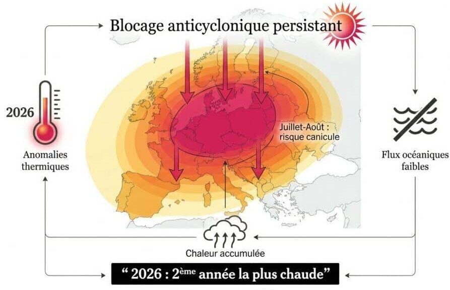Schéma des blocages anticycloniques et anomalies thermiques