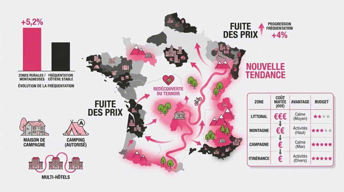 Voyageurs explorant l'intérieur des terres françaises en été