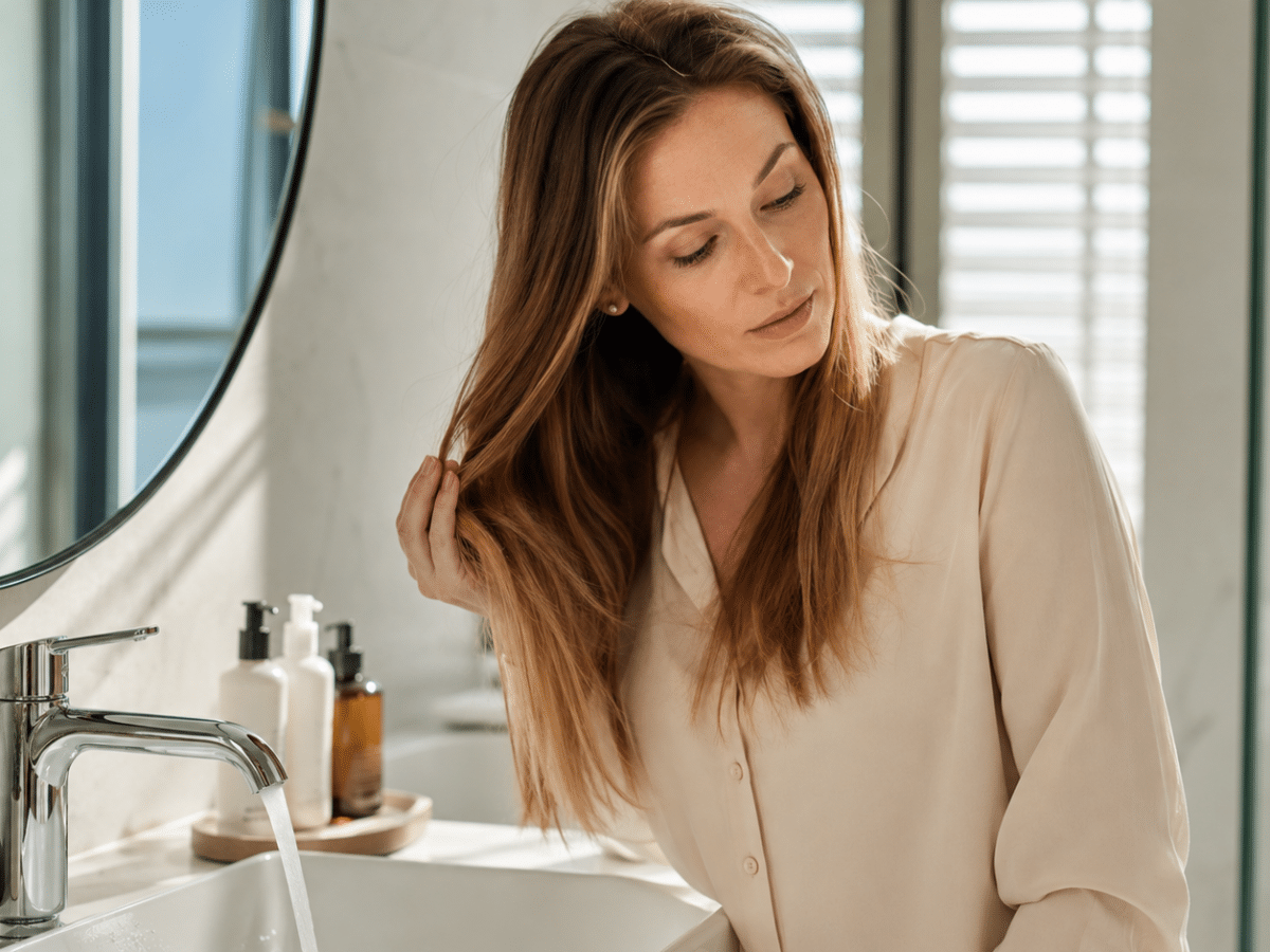 Femme qui prend soins de ces cheveux