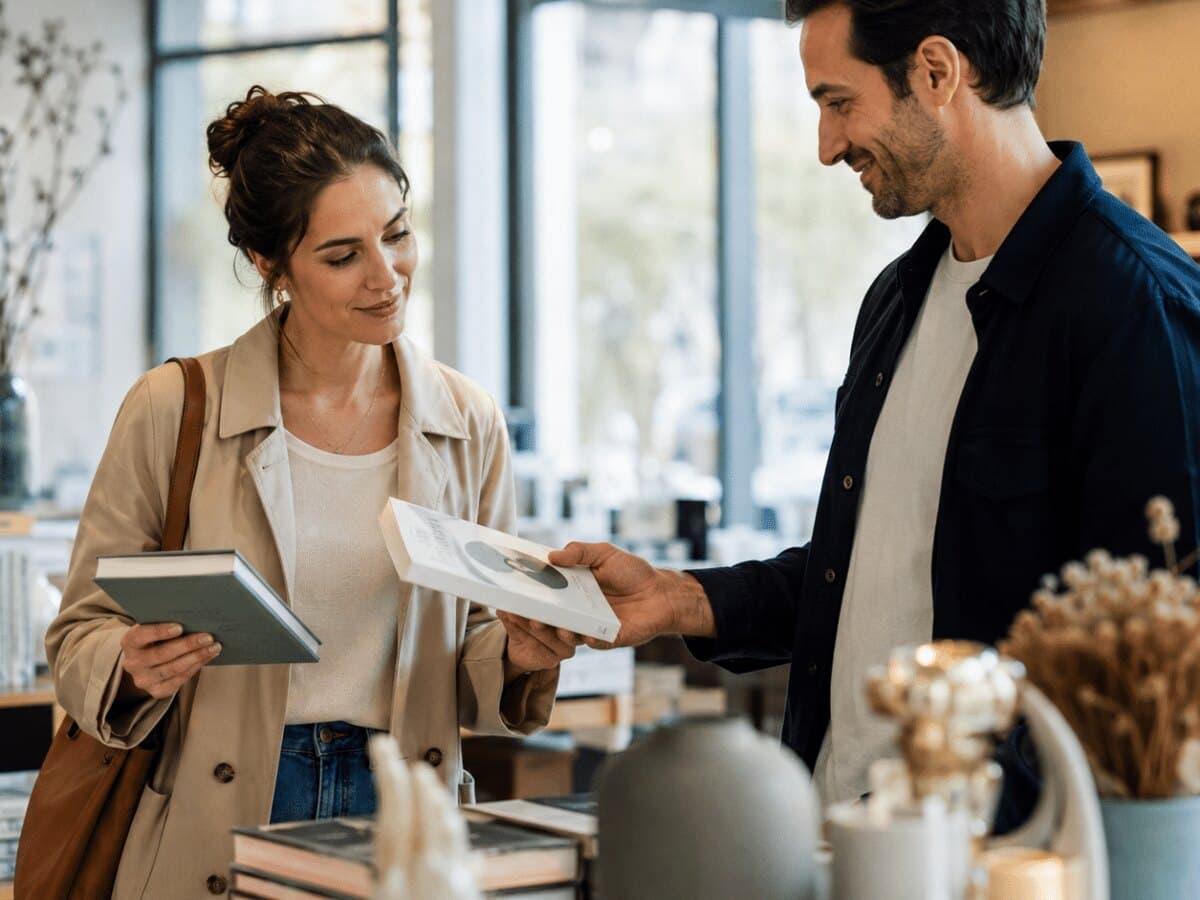 Conseil littéraire dans une librairie chic