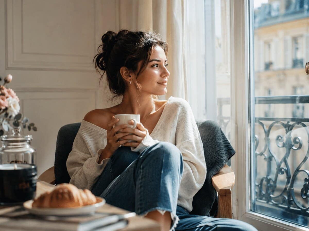 Femme célibataire qui boit un café