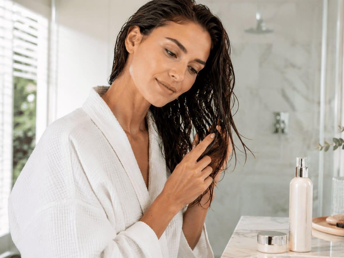 Femme qui met de l’après-shampoing après chaque lavage