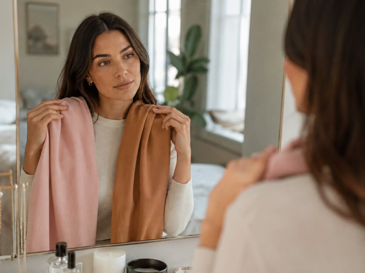 Comparaison de teintes devant le miroir