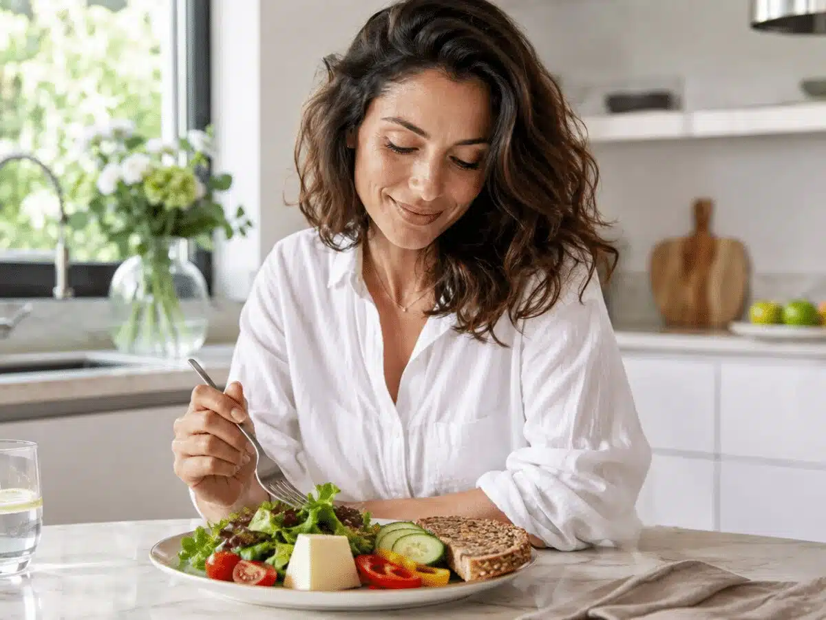 Femme qui mange du fromage