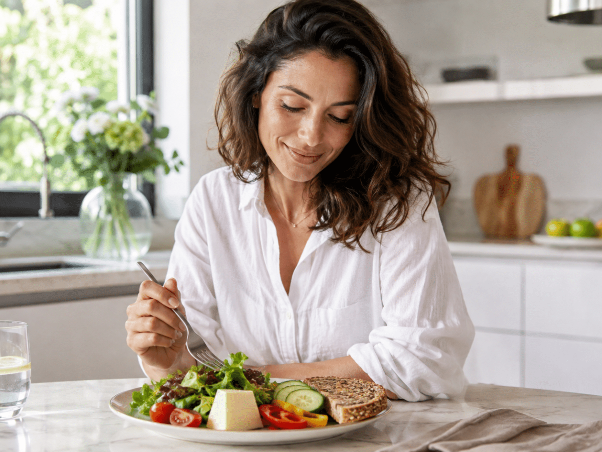Femme qui mange du fromage