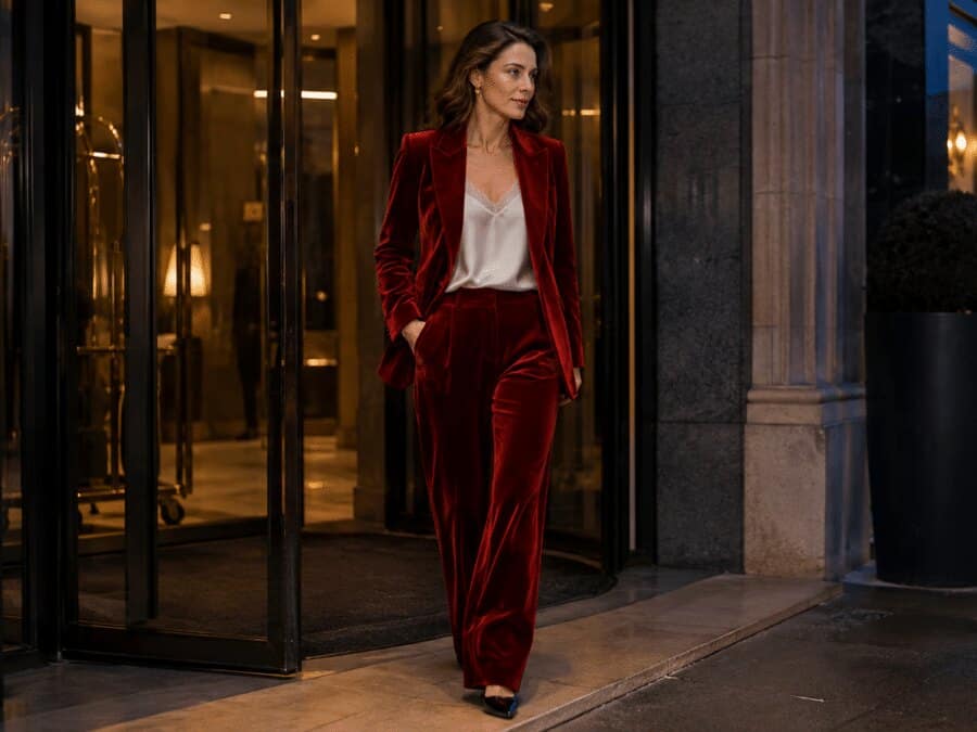 Le costume en velours rouge