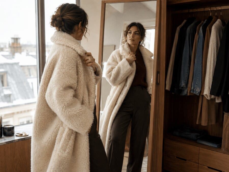 Femme avec un manteau fourré