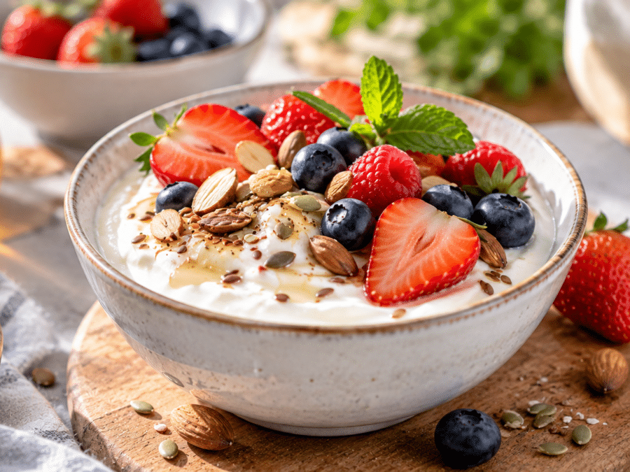 Bol de yaourt aux fruits rouges