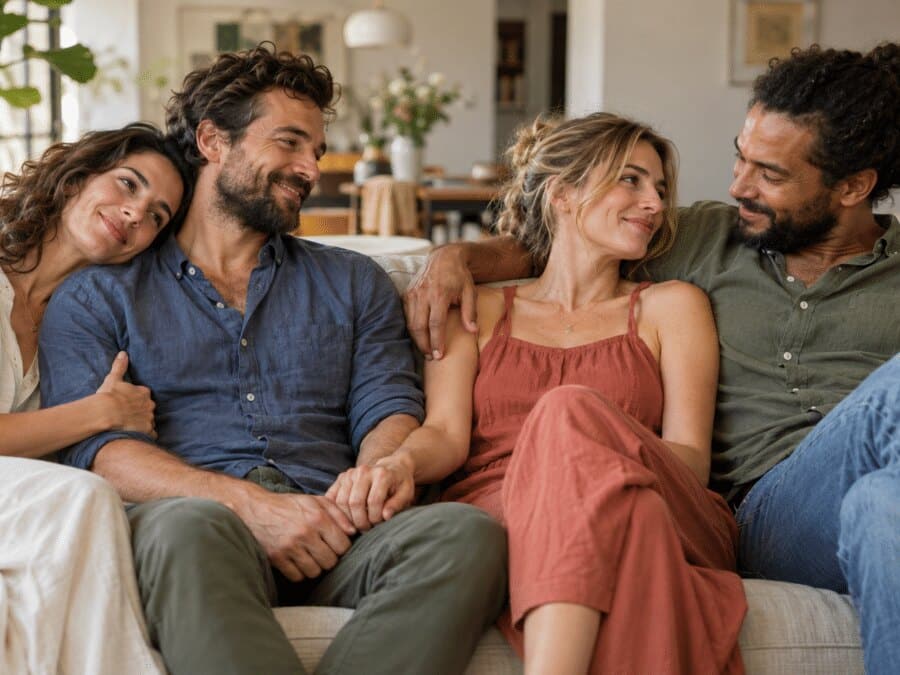 Connexions tendres dans un salon lumineux