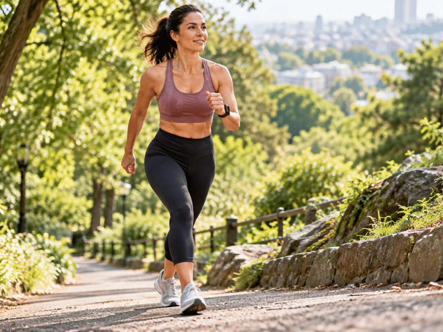 Marche sportive dans un parc verdoyant
