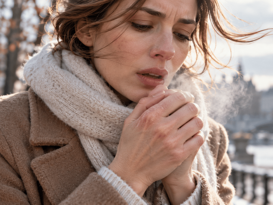 Les lèvres et les mains souffrent du froid