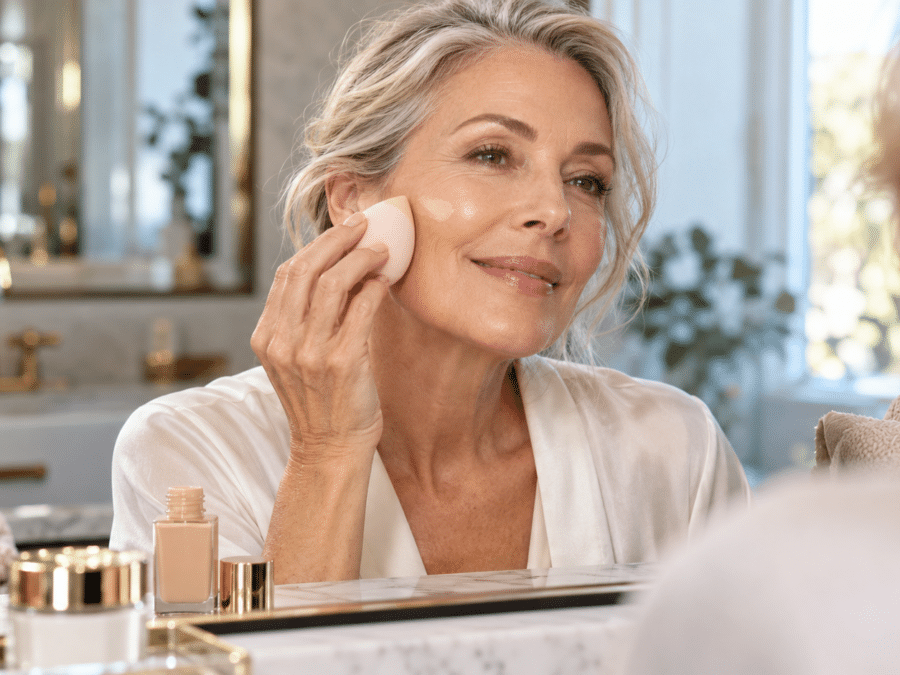 Rituel beauté élégant devant le miroir