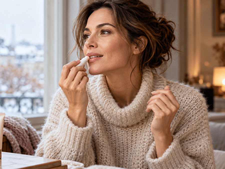 Rituel beauté hivernal près de la fenêtre