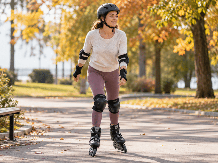 Roller en patins dans un parc automnal