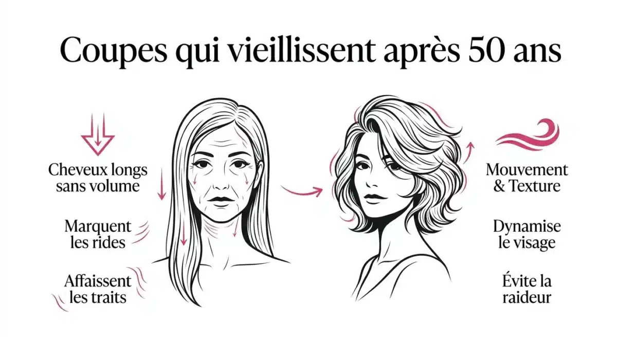 Femme de 50 ans avec une coupe de cheveux moderne et volumineuse apportant un effet rajeunissant