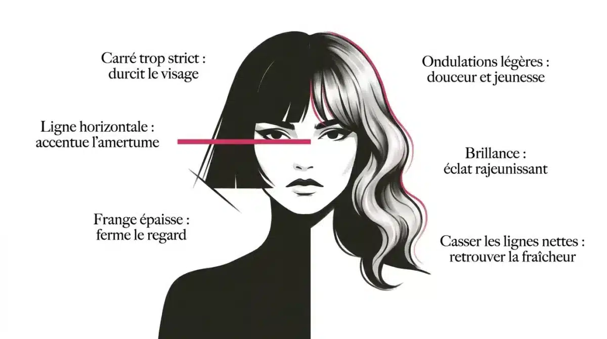 Comparaison entre une coupe de cheveux au carré strict et une coupe dégradée douce pour femme de 50 ans
